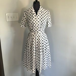 Vintage White and Navy Polka Dot Fit-and-Flare Dress